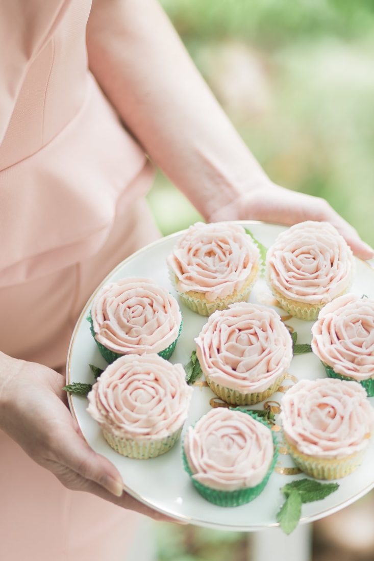 Mint Julep Cupcakes With Pink Buttercream Rose Frosting