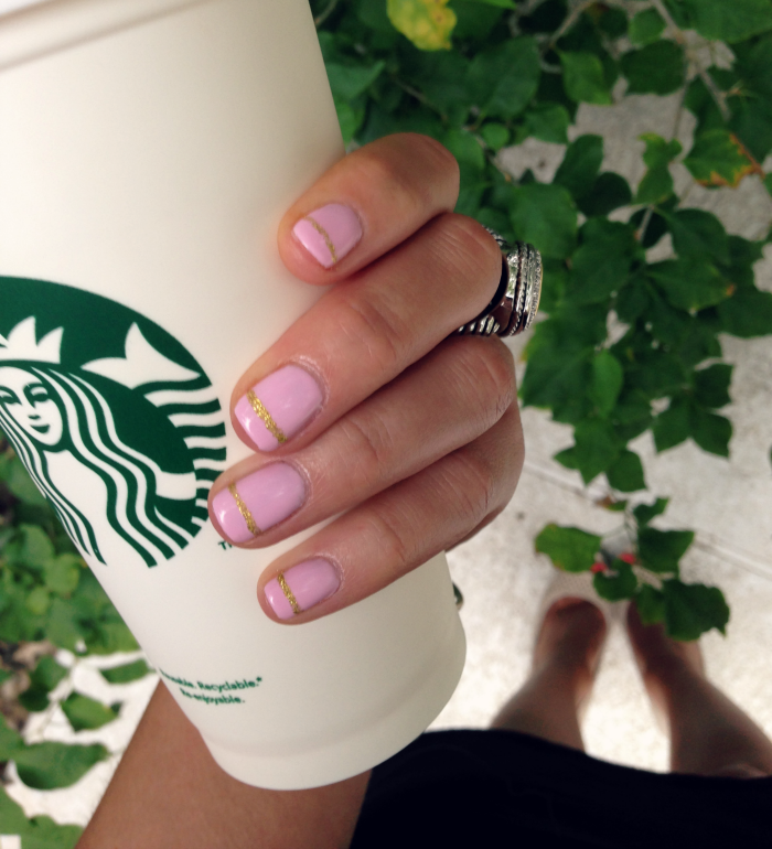 Revlon Bubbly Pink Nails with Gold Line Manicure