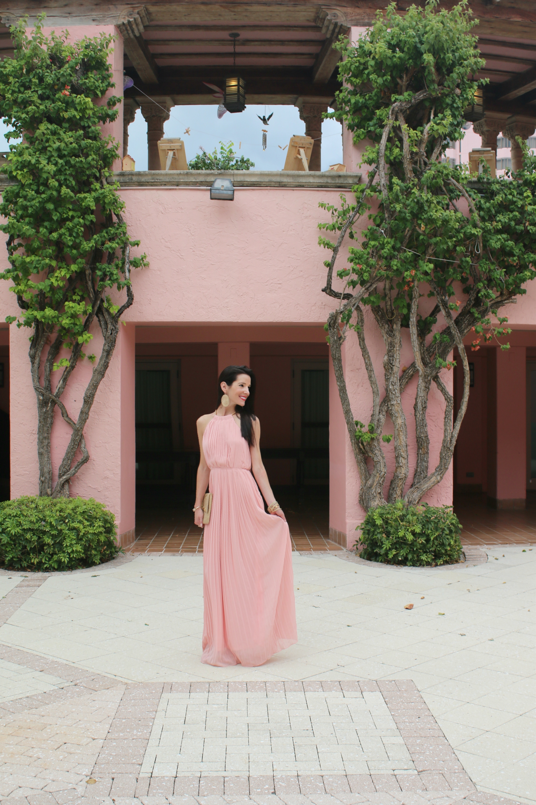 SheInside Pink Pleated Maxi Dress at the Boca Raton Resort in Boca Raton, Florida