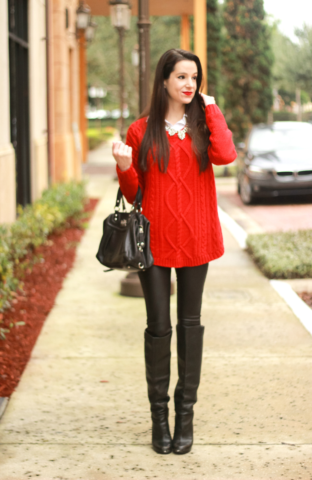 Oversized Red Cable Knit Sweater, Red Cable Knit Sweater, Holiday Outfit, Casual Sweater Outfit, Stephanie Ziajka, Diary of a Debutante