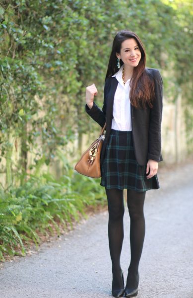 Blazer + Black Plaid Skirt - Diary of a Debutante