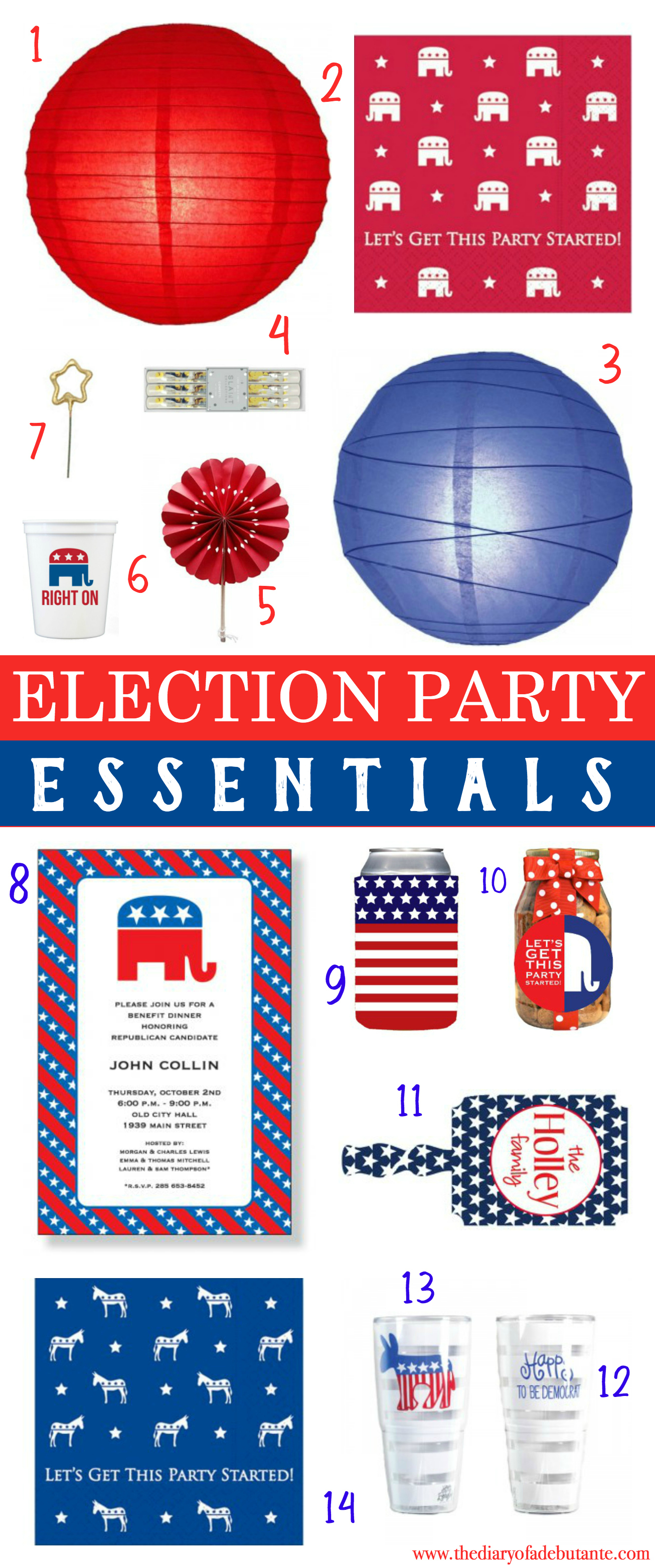 Election Party, Election Party Supplies, Political Partying, Republican Tableware, Democrat Tableware, Stephanie Ziajka, Diary of a Debutante, Swoozies