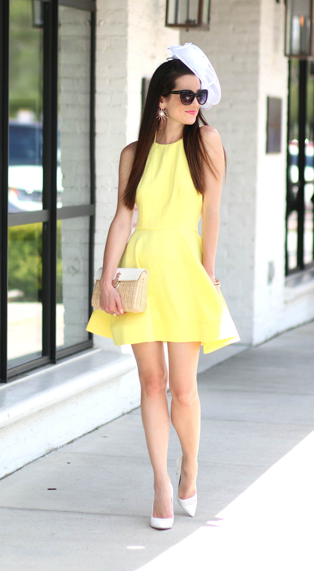 Yellow Derby Dress and White Fascinator Hat - Diary of a Debutante