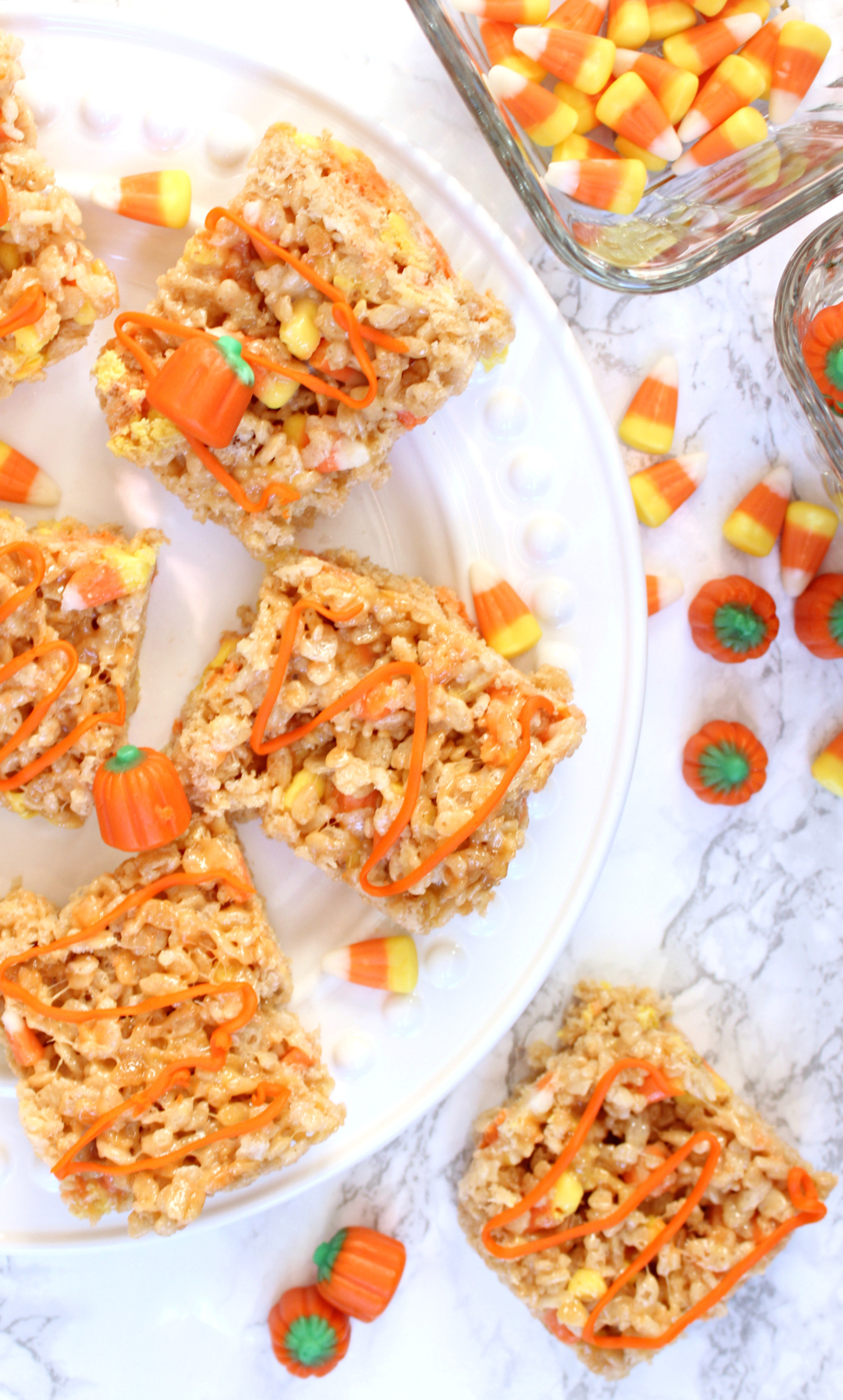 Candy corn rice krispies make a fun, simple, and delicious Halloween snack