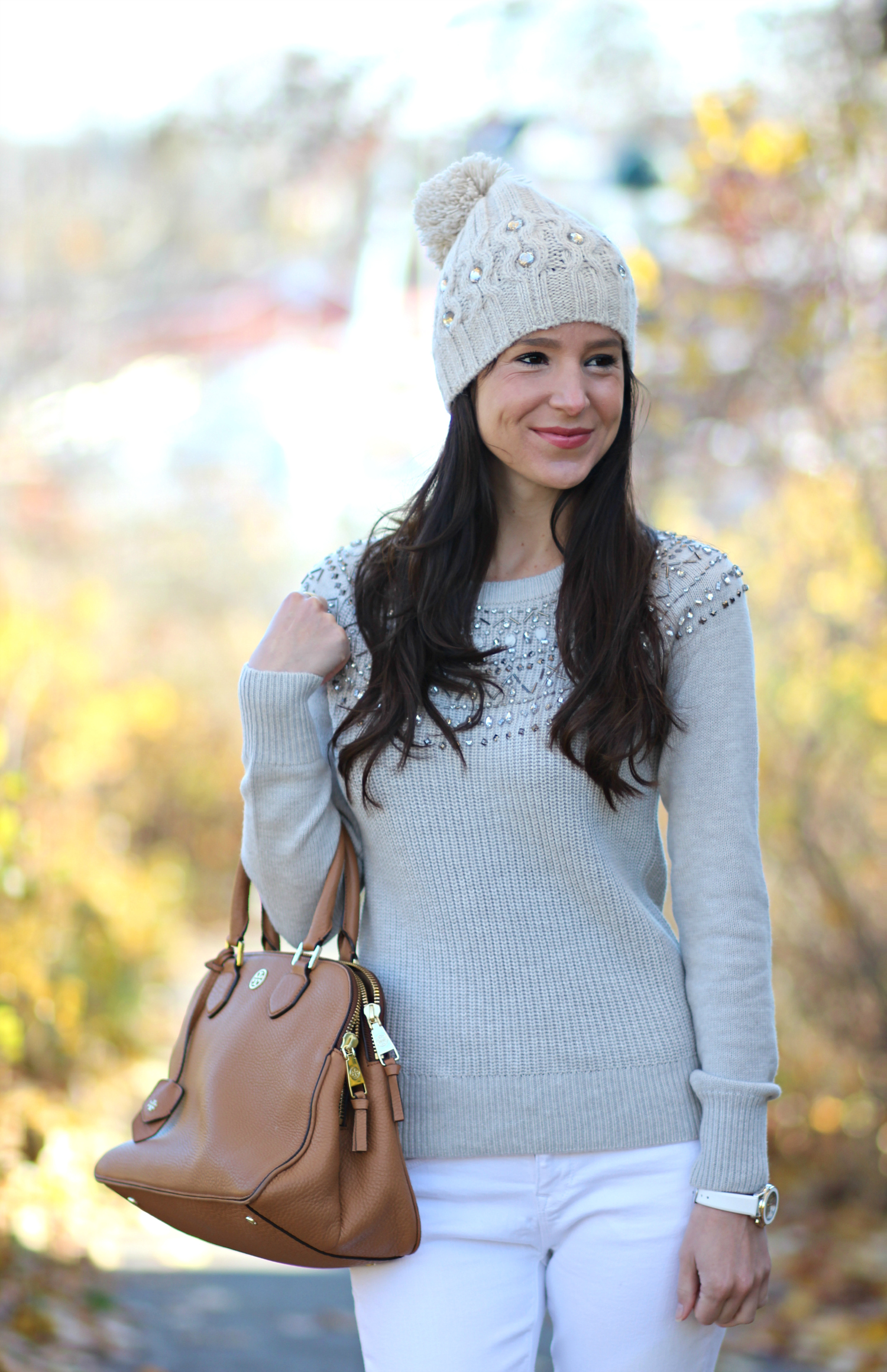 Festive and classy sweater outfit from Banana Republic