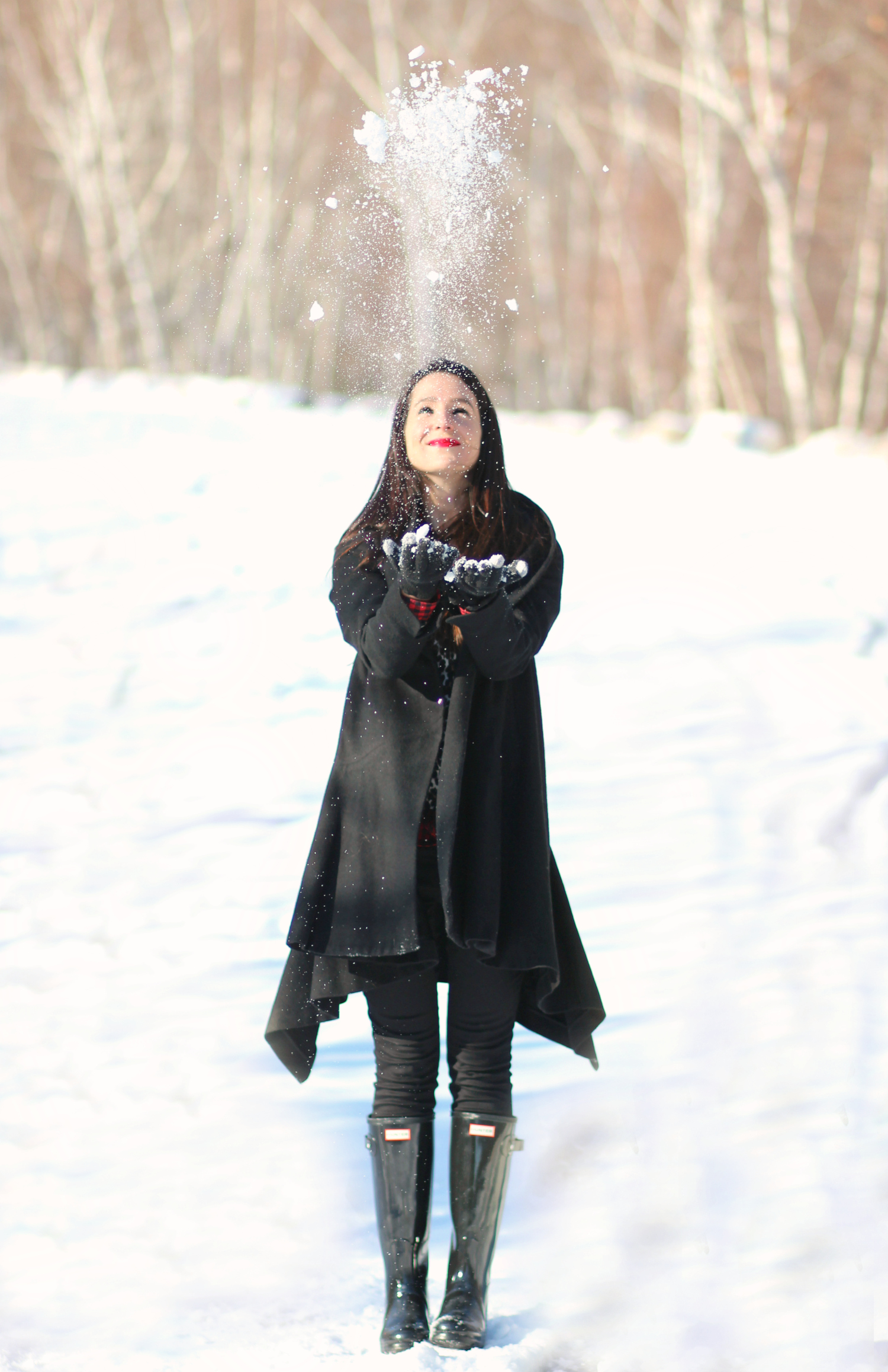 Enjoying a snow day in Bar Harbor, Maine in this black draped open front coat from Zara