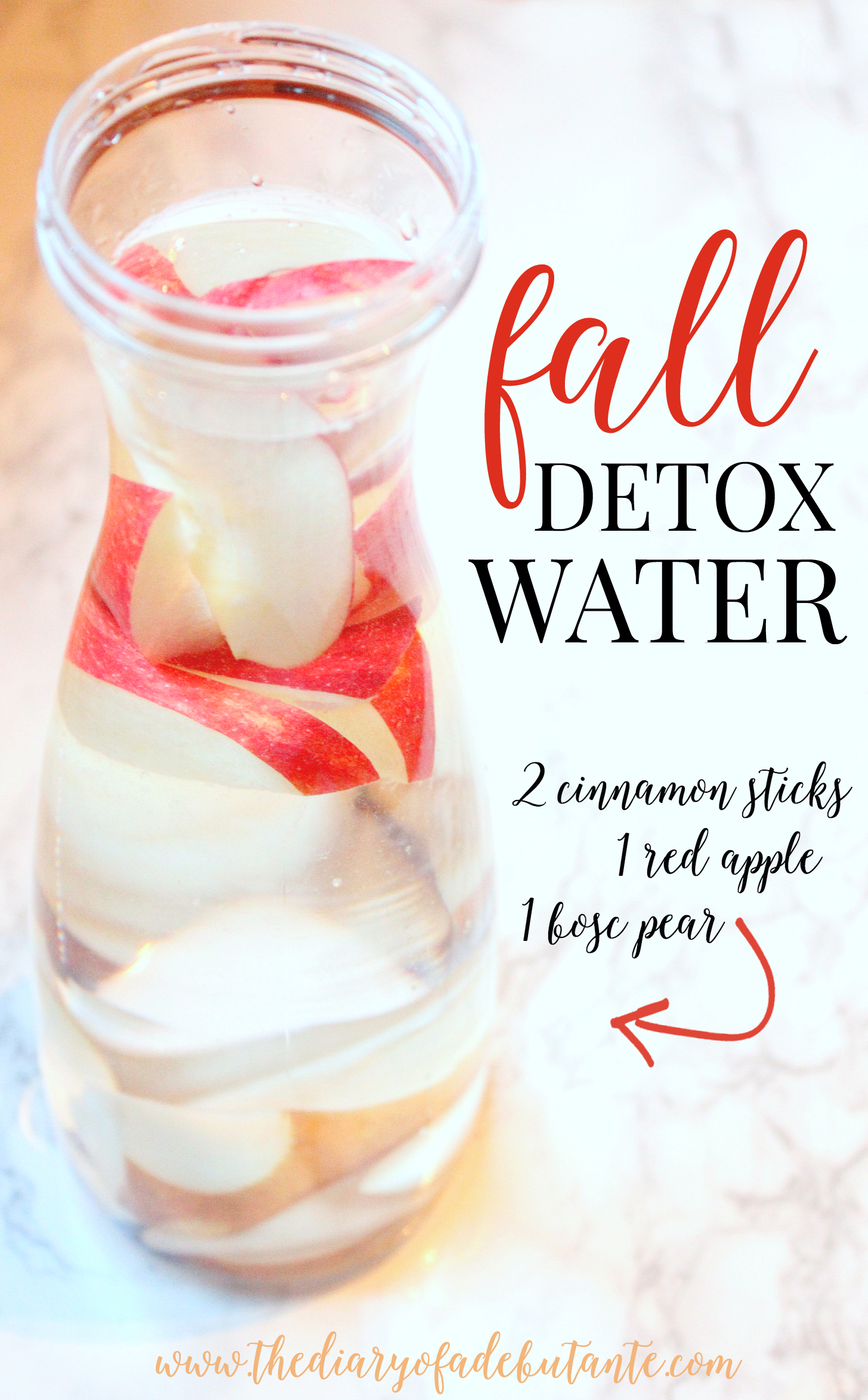 This cinnamon apple pear fall detox water is a must-try this holiday season for warding off stomach aches and holiday sugar highs!