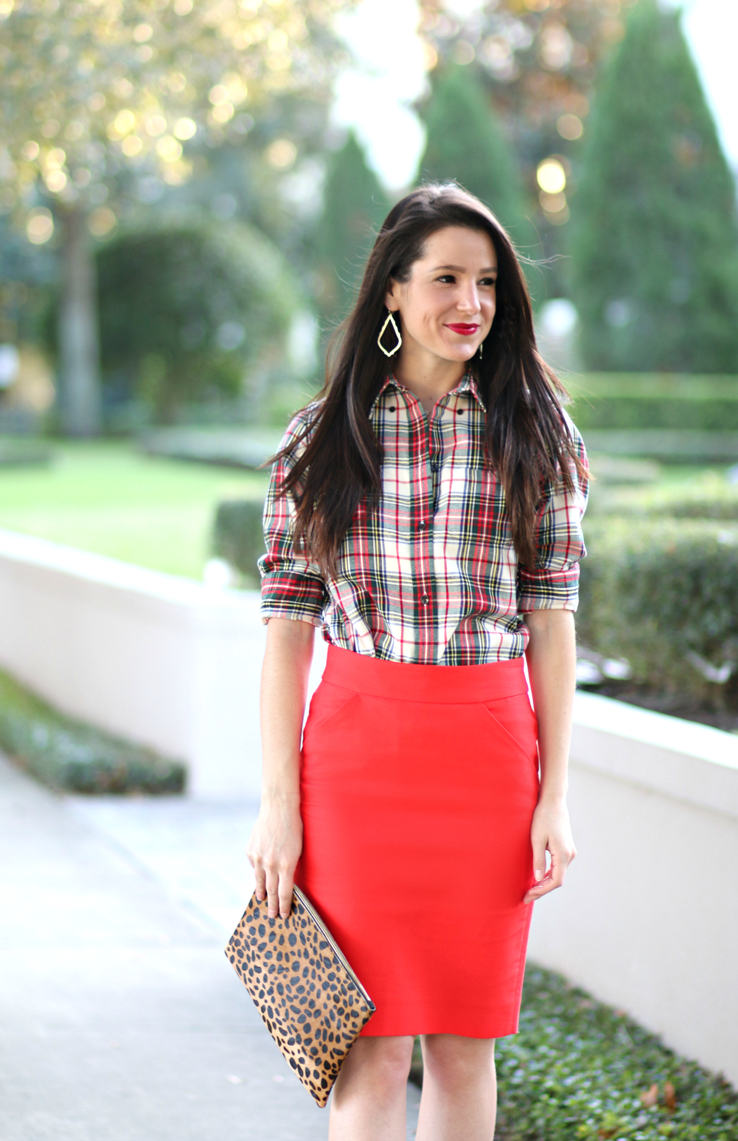 How to wear a red pencil skirt to work during the holidays