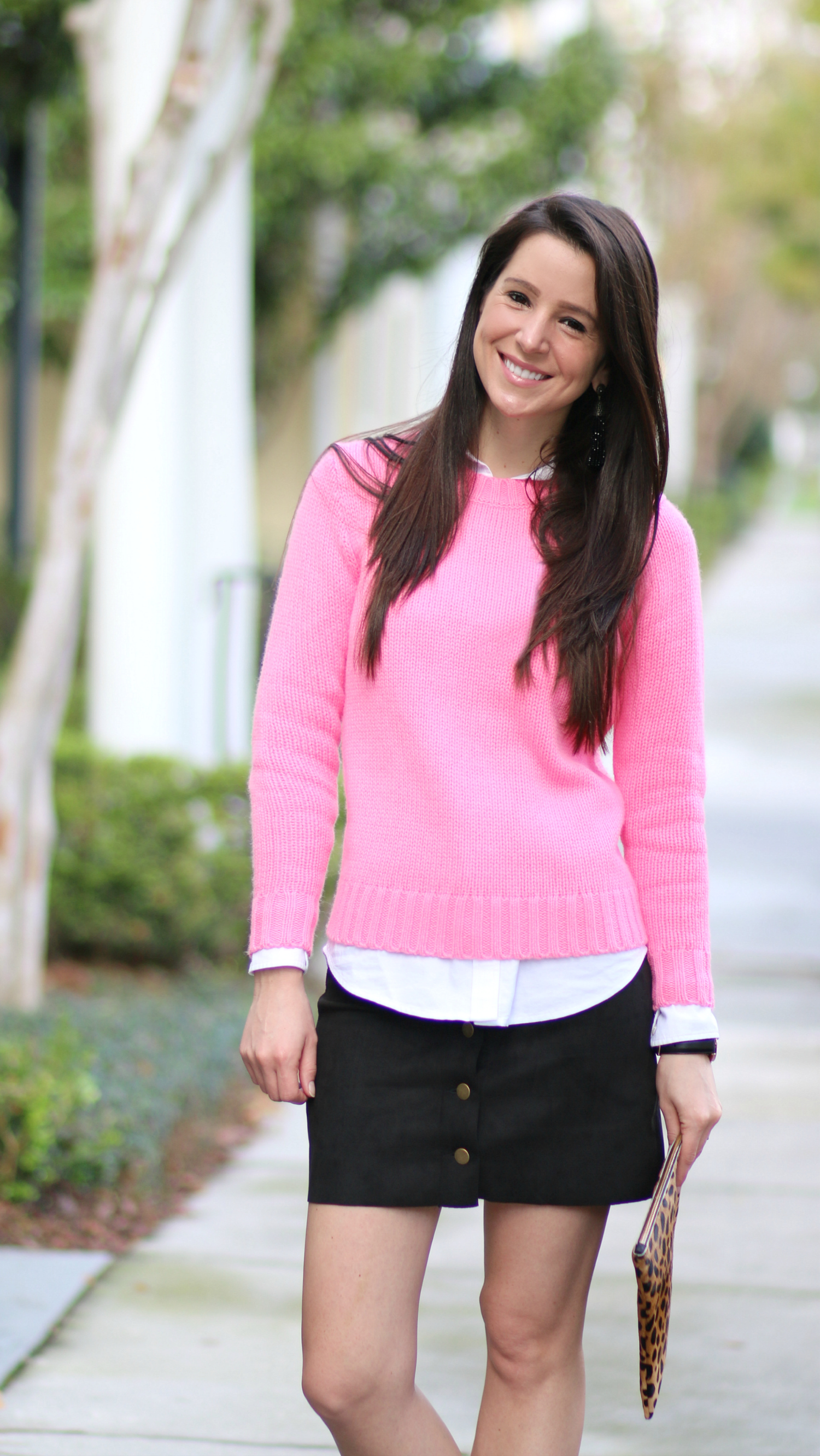 jcrew factory hot pink crewneck sweater outfit  diary of