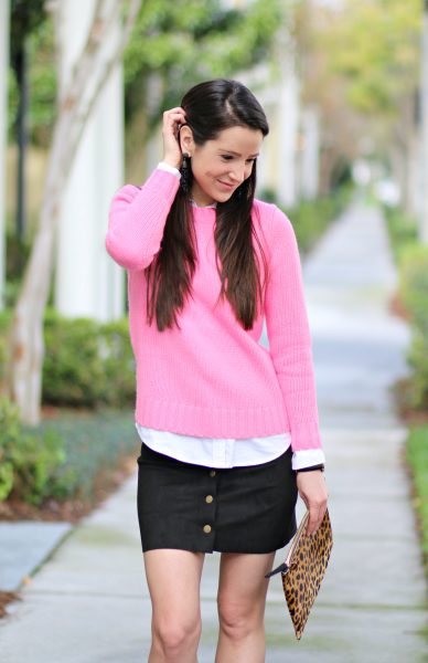 J.Crew Factory Hot Pink Crewneck Sweater Outfit | Diary of a Debutante