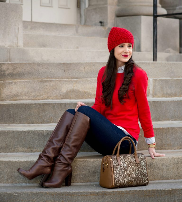 How to Style a Red Crewneck Sweater in the Winter | Diary of a Debutante