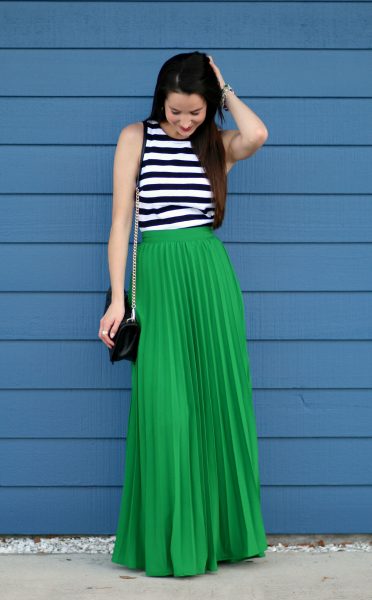 How to Style a Pleated Green Maxi Skirt for Spring | Diary of a Debutante