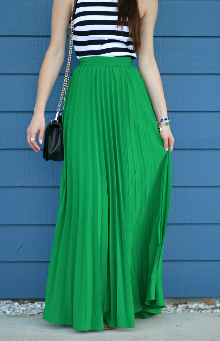 How to Style a Pleated Green Maxi Skirt for Spring | Diary of a Debutante