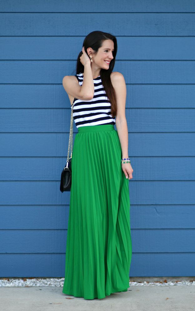 How to Style a Pleated Green Maxi Skirt for Spring | Diary of a Debutante