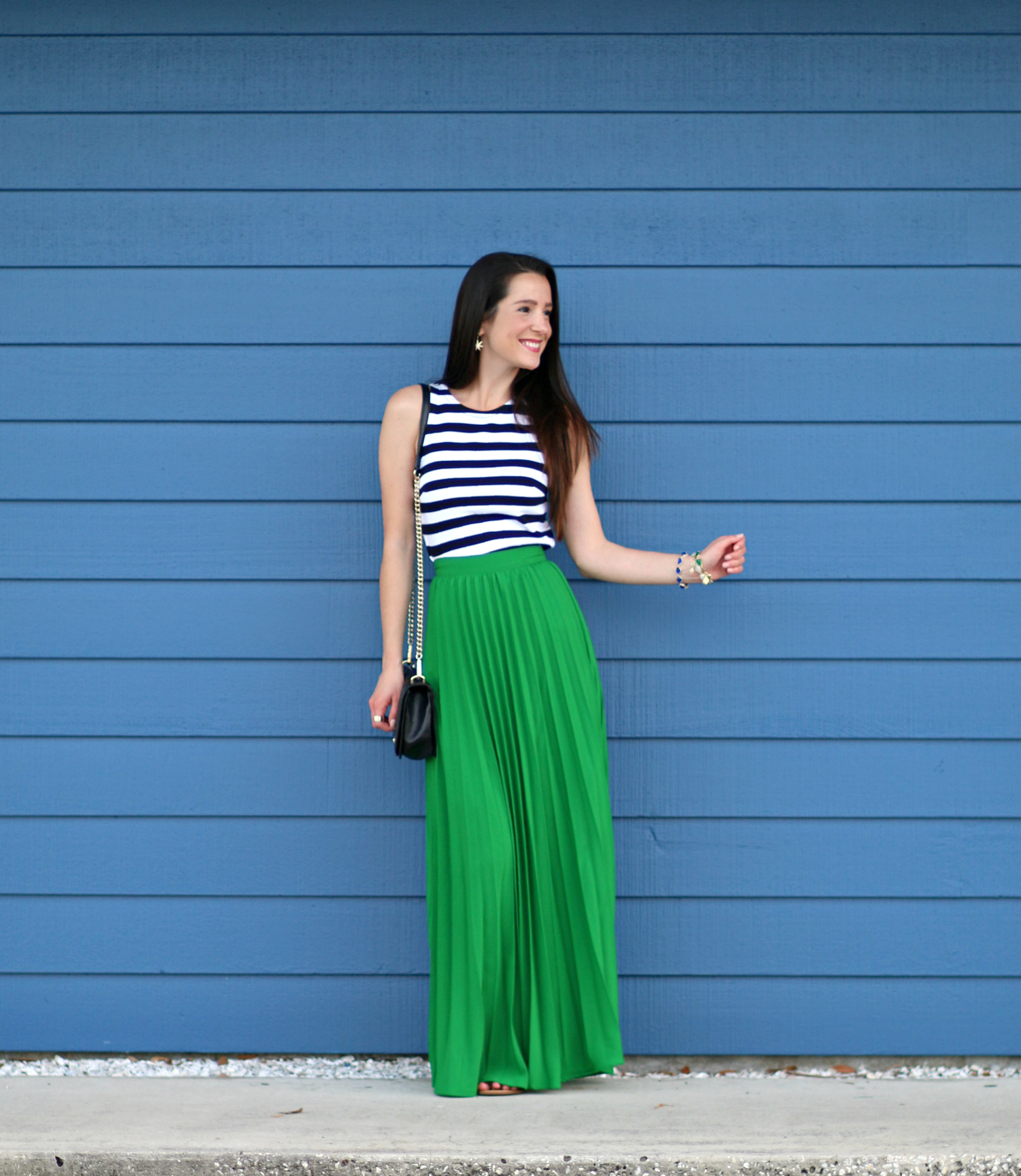 Pleated green maxi skirt from SheIn