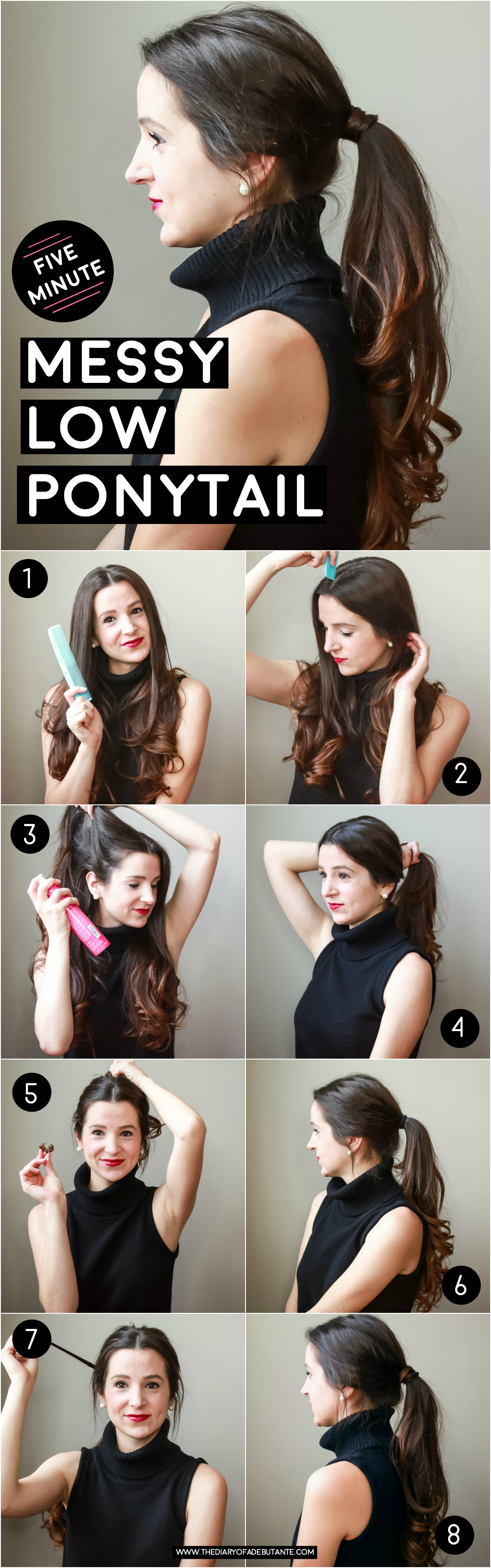 5-minute messy low ponytail hair tutorial by southern blogger Stephanie Ziaka from Diary of a Debutante