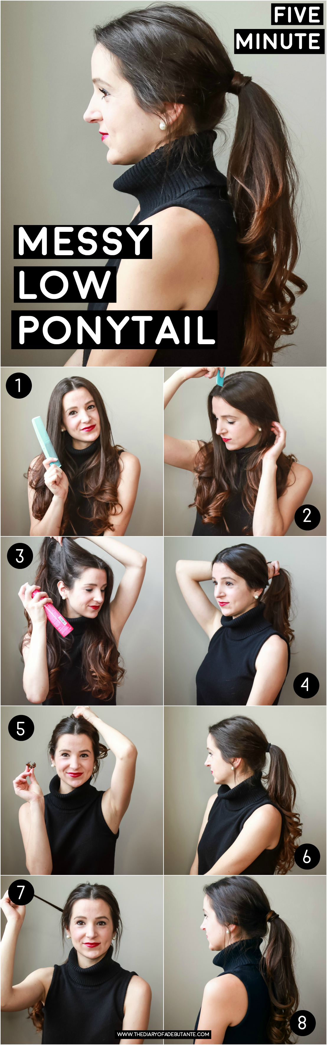 5-minute messy low ponytail hair tutorial by southern blogger Stephanie Ziaka from Diary of a Debutante