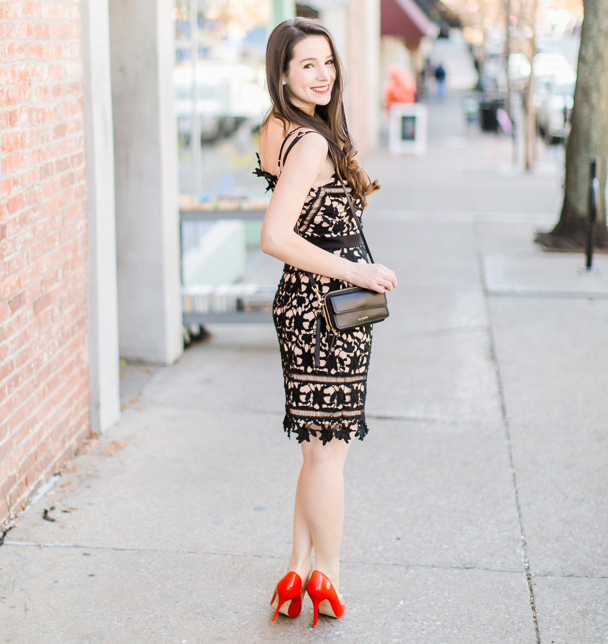 Adelyn Rae Whitney dress styled with a Vera Bradley RFID All-in-One Crossbody and Sam Edelman red patent leather pumps by southern fashion blogger Stephanie Ziajka from Diary of a Debutante