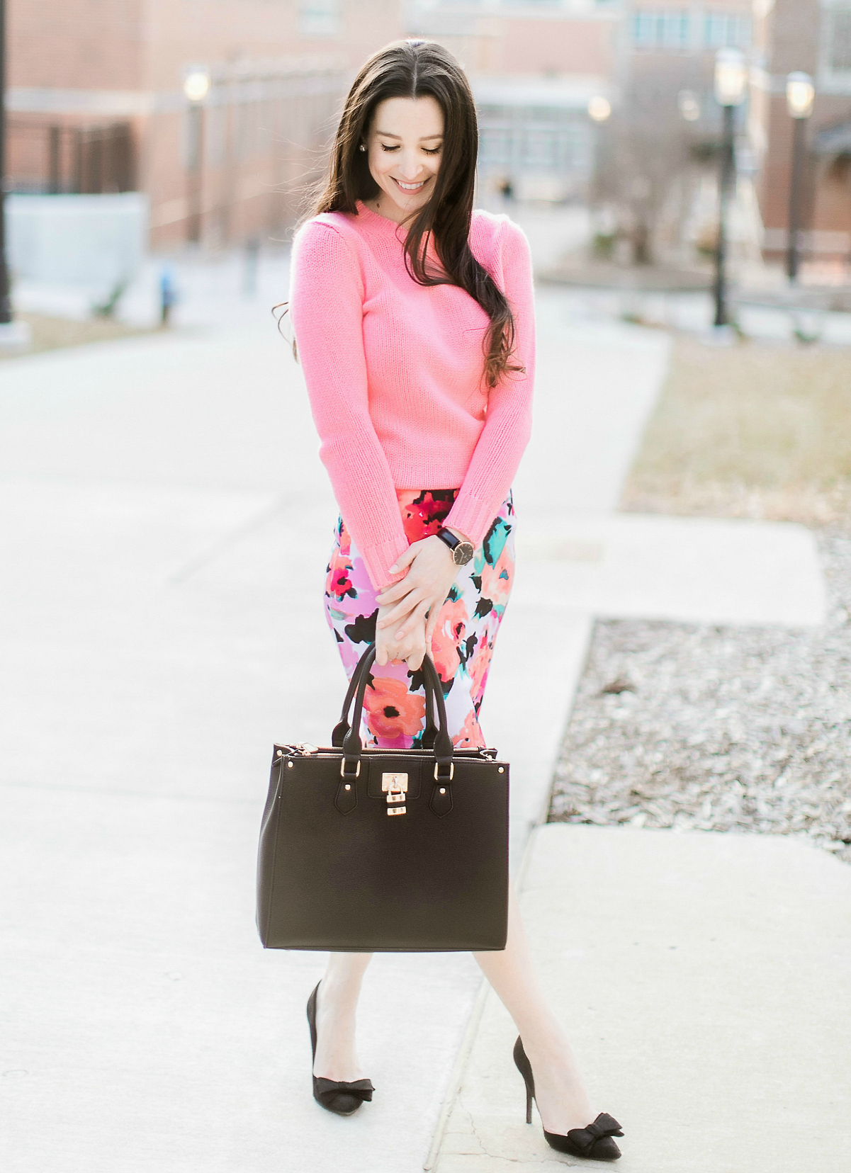 Pink pencil skirt flowers sale