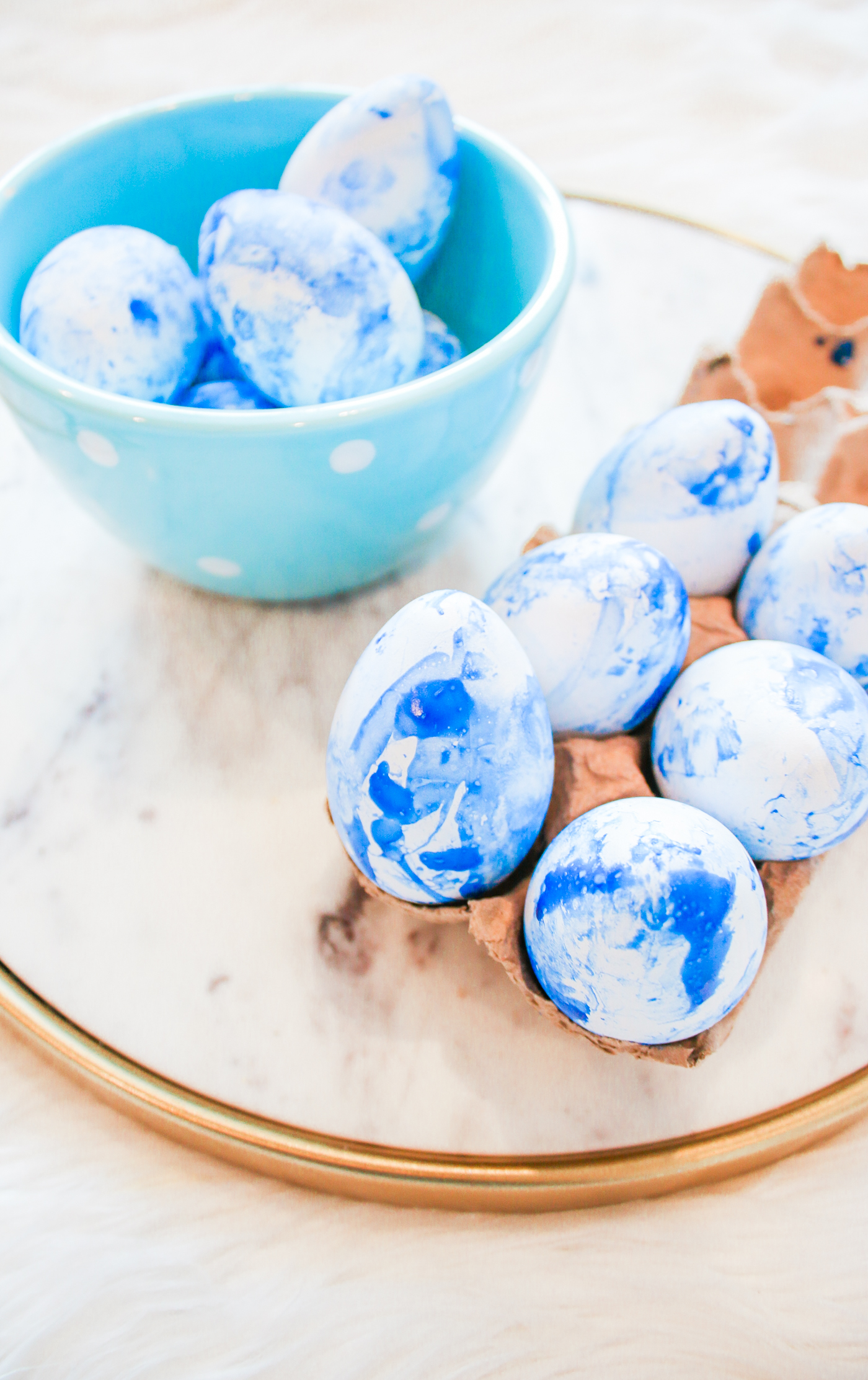 Easter Flair: DIY Blue Marbled Easter Eggs by southern lifestyle blogger Stephanie Ziajka from Diary of a Debutante, Southern Living projects, marbled easter eggs, nail polish easter eggs, diy marbled easter eggs, blue marbled easter eggs