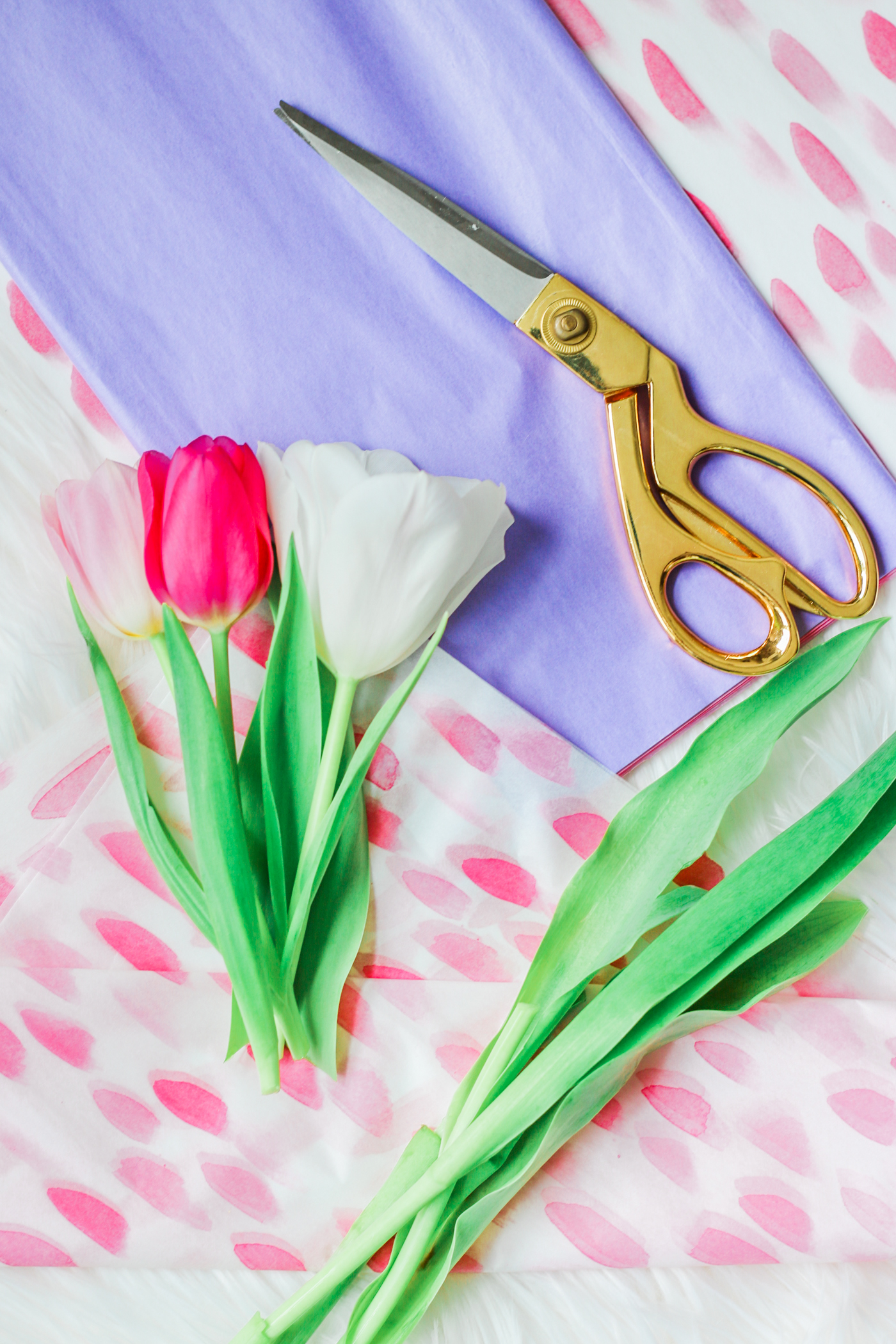 Country Spring Decor: DIY Mini Spring Tulip Bouquets by southern lifestyle blogger Stephanie Ziajka from Diary of a Debutante, spring tulip bouquet, easter tulip bouquet, pretty watercolor tissue paper