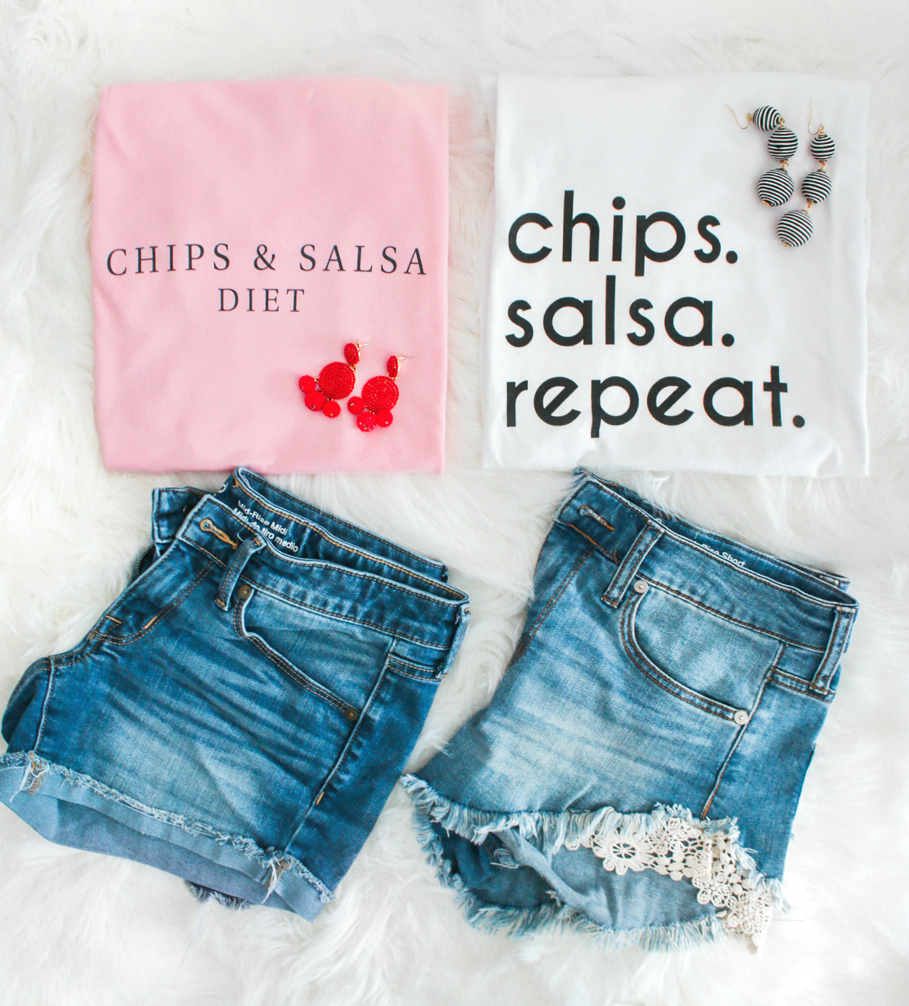 Two Quick Fresh Salsa Recipes for Your Cinco de Mayo Fiesta by southern lifestyle blogger Stephanie Ziajka from Diary of a Debutante, Chips and Salsa Diet tee, Chips Salsa Repeat tee, casual Cinco de Mayo outfit idea, strawberry jalapeno salsa recipe, strawberry and jalapeno salsa recipe, homemade salsa recipe