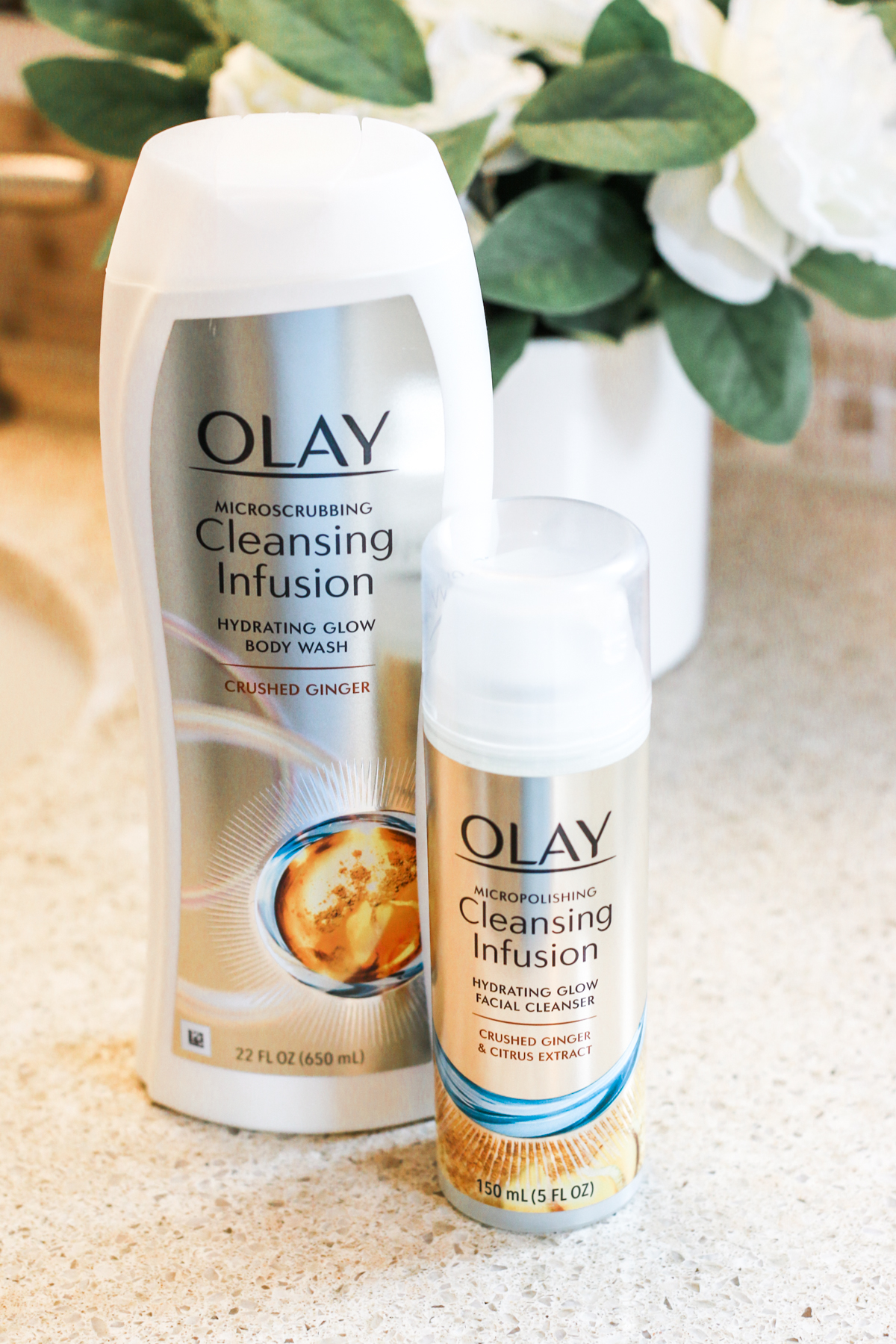 Olay Cleansing Infusions review, How to Get Glowing Spring Skin with Olay Cleansing Infusions by fashion and southern lifestyle blogger Stephanie Ziajka, Olay Micropolishing Cleansing Infusion Hydrating Glow Facial Cleanser with Crushed Ginger and Citrus Extract, Olay Microscrubbing Cleansing Infusion Hydrating Glow Body Wash with Crushed Ginger