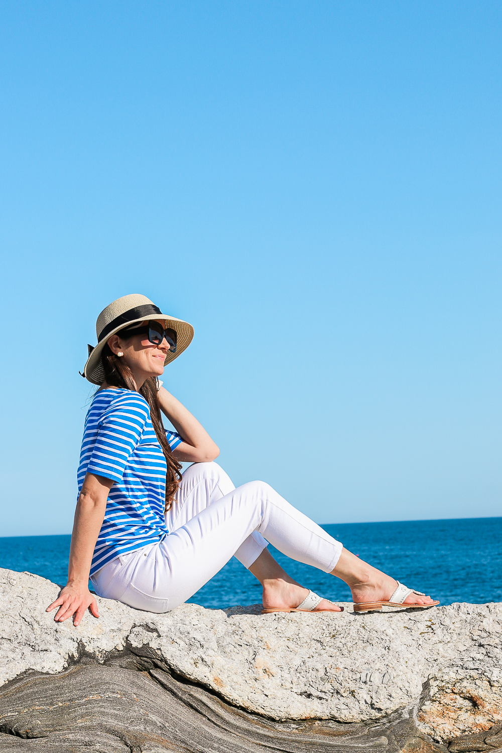 How to Style White Jeggings: Talbots White Denim Jeggings & Striped Tee