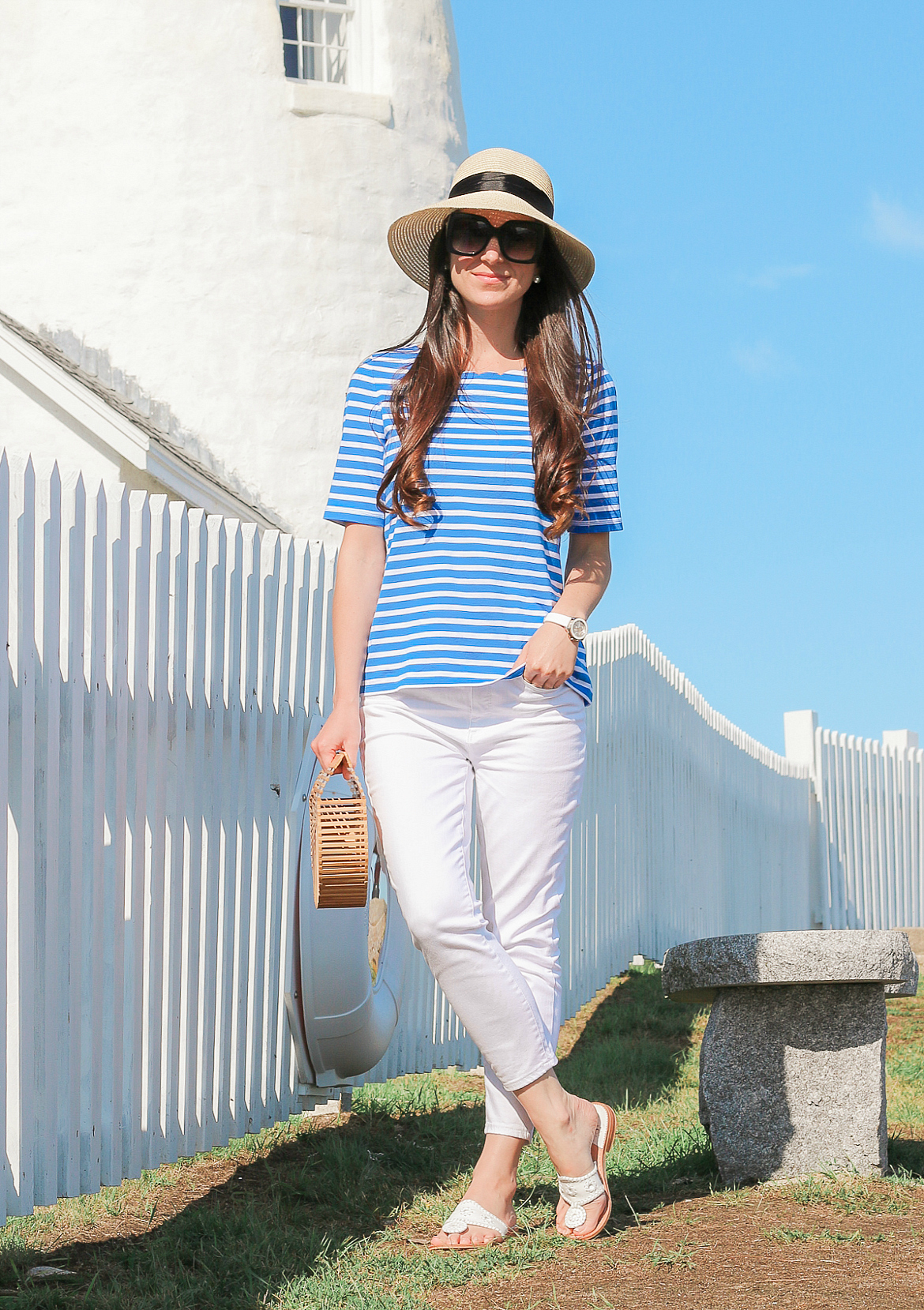 How to Style White Jeggings: Talbots White Denim Jeggings & Striped Tee