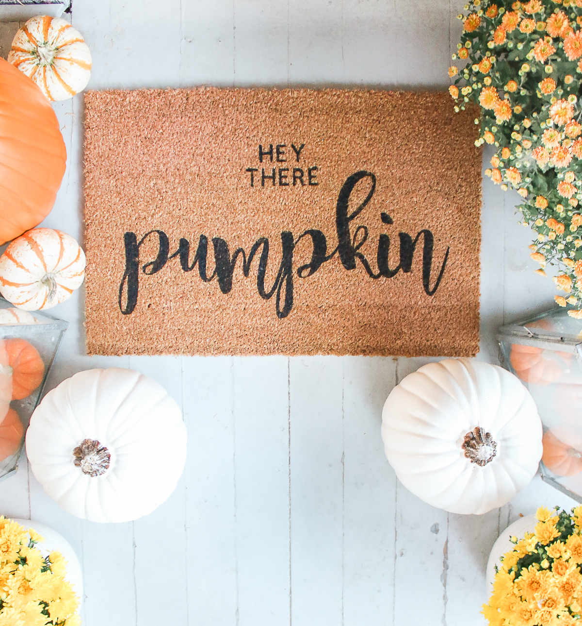 How to design your own doormat, DIY Hey There Pumpkin Doormat: How to Make Stencils with a Cricut Explore Air by southern lifestyle blogger Stephanie Ziajka from Diary of a Debutante, DIY Hey There Pumpkin Doormat, DIY Cricut doormat, how do I make a stencil with my Cricut, making stencils with the Cricut Explore Air