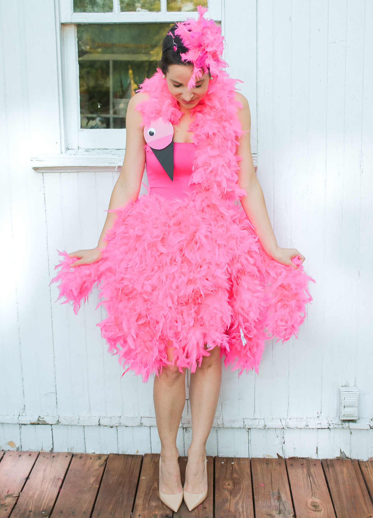 DIY flamingo costume by southern lifestyle blogger Stephanie Ziajka from Diary of a Debutante, DIY pink flamingo costume tutorial, flamingo Halloween costume, cute DIY Halloween costumes, diy costumes for adults