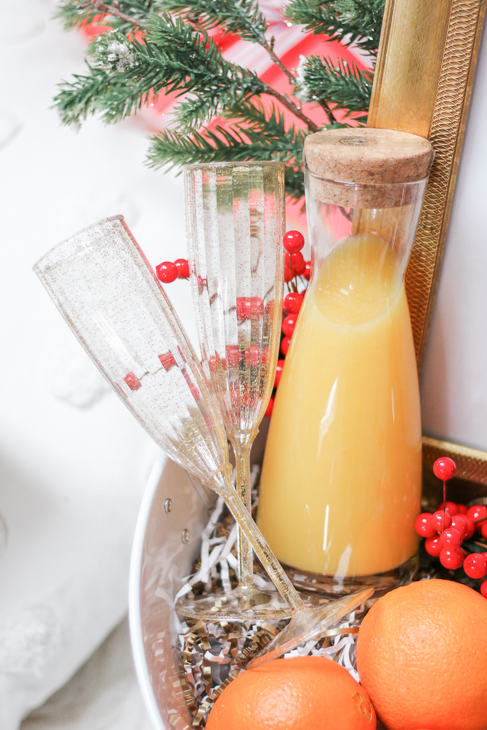 DIY Christmas Morning Mimosa Gift Basket by southern lifestyle blogger Stephanie Ziajka from Diary of a Debutante, Cavit Prosecco review, prosecco gift basket ideas, mimosa champagne gift basket idea, cute wine gift basket ideas for the holidays