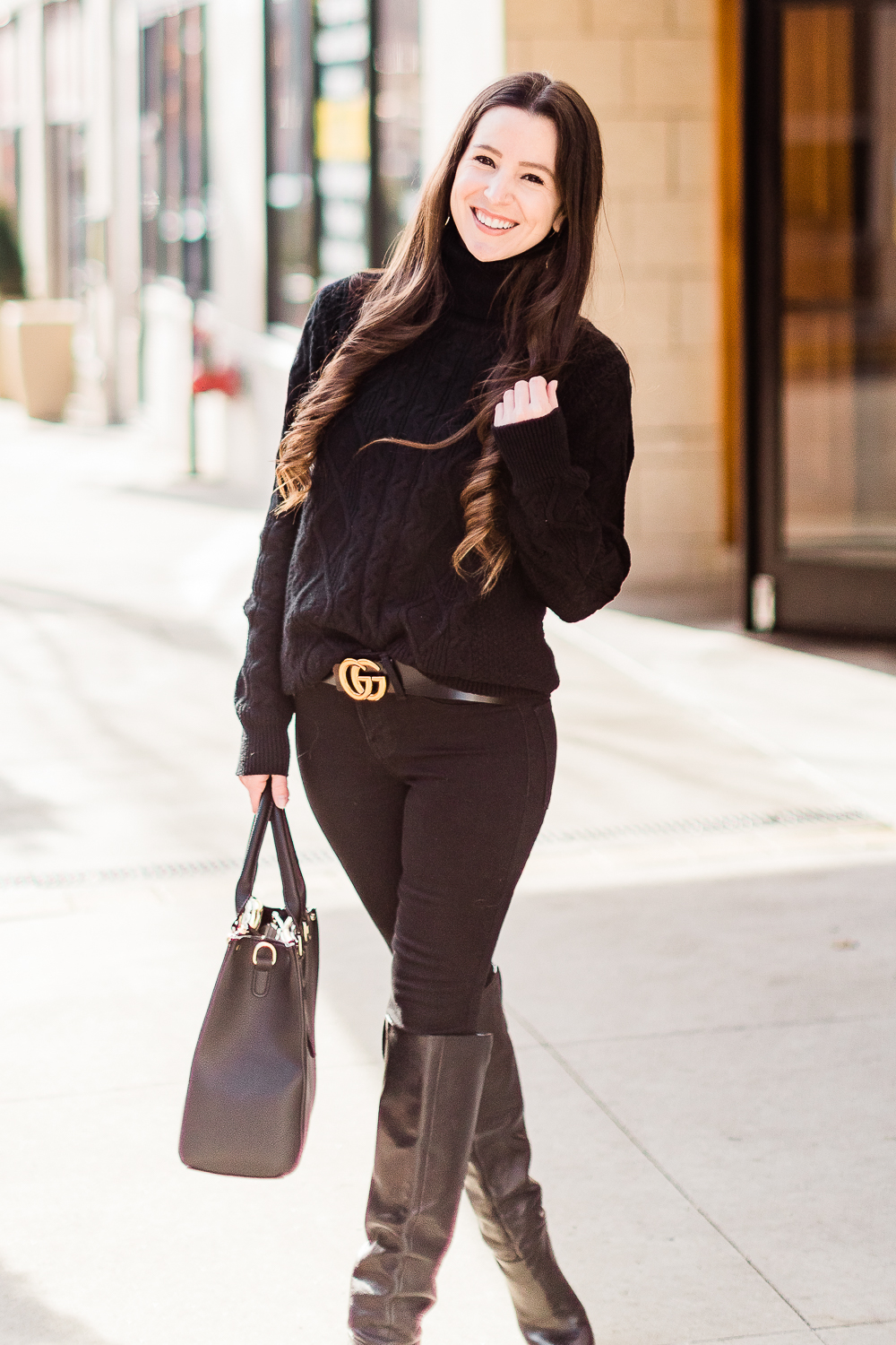 all black outfit with gucci belt