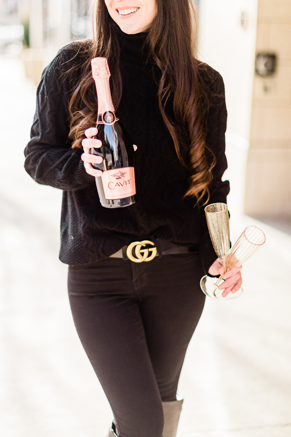 All Black Winter Outfit and The Best Gucci Belt Dupe on Amazon by affordable fashion and southern lifestyle blogger Stephanie Ziajka from Diary of a Debutante, Gucci Marmont belt dupe, gucci belt dupe amazon, all black winter outfit ideas