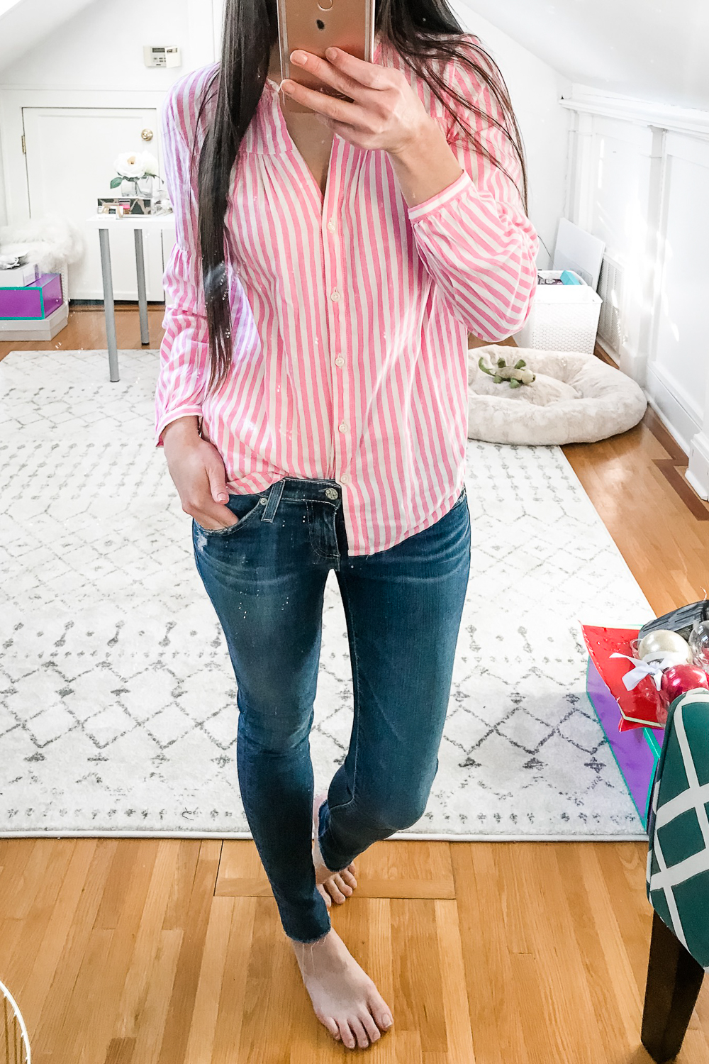 Old Navy Striped Twill Button-Front Shirt, Old Navy Try-On Haul: Best of Spring 2019 by Stephanie Ziajka from the popular affordable fashion blog Diary of a Debutante, Old Navy Spring 2019 Try-On Haul, Spring Try-On Haul