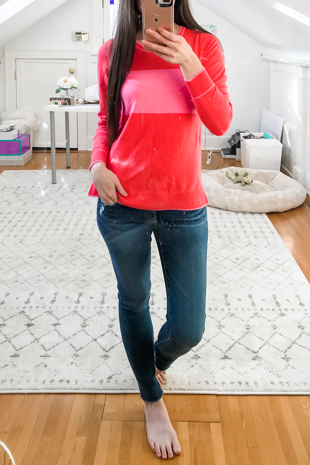 Old Navy Pink Stripe Crew-Neck Sweater, Old Navy Try-On Haul: Best of Spring 2019 by Stephanie Ziajka from the popular affordable fashion blog Diary of a Debutante, Old Navy Spring 2019 Try-On Haul, Spring Try-On Haul
