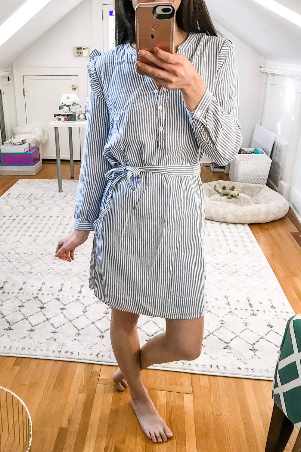 Old Navy Tie-Belt Ruffle-Trim Shirt Dress, Old Navy Try-On Haul: Best of Spring 2019 by Stephanie Ziajka from the popular affordable fashion blog Diary of a Debutante, Old Navy Spring 2019 Try-On Haul, Spring Try-On Haul