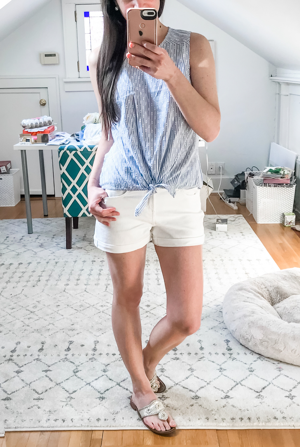 Old Navy White Denim Shorts 3-Inch Inseam, Old Navy Sleeveless Tie-Hem Top, Old Navy Try-On Haul: Best of Spring 2019 by Stephanie Ziajka from the popular affordable fashion blog Diary of a Debutante, Old Navy Spring 2019 Try-On Haul, Spring Try-On Haul