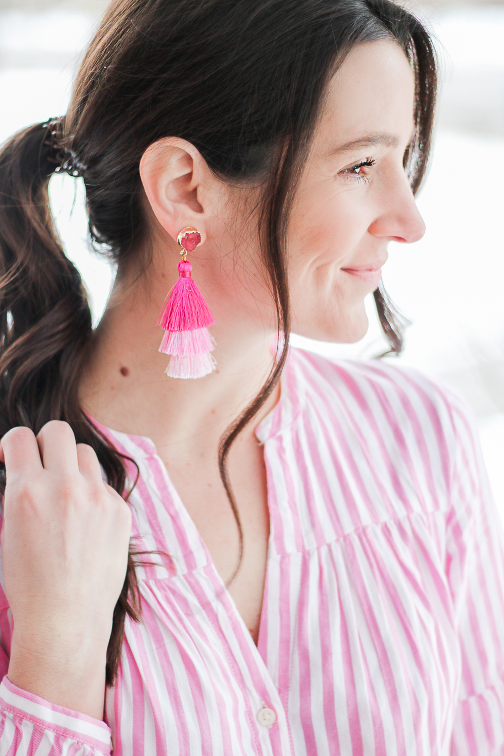 Trend to Try: Colorful Tassel Drop Earrings for Spring (All under $20!) by Stephanie Ziajka from the popular affordable fashion blog Diary of a Debutante, pink ombre tiered tassel drop earrings, tassel statement jewelry