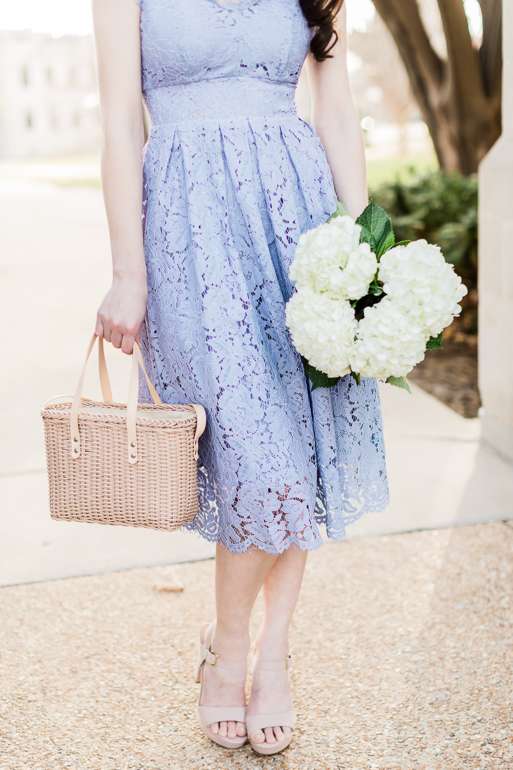 Color Crush: The Lilac Lace Dress I'm Wearing on Repeat This Spring by popular affordable fashion blogger Stephanie Ziajka from Diary of a Debutante, Chicwish lilac lace cami dress, Sugarfix by Baublebar lilac tassel drop earrings, Who What Wear Basket Crossbody Bag, what to wear to a spring wedding, spring wedding guest dress ideas