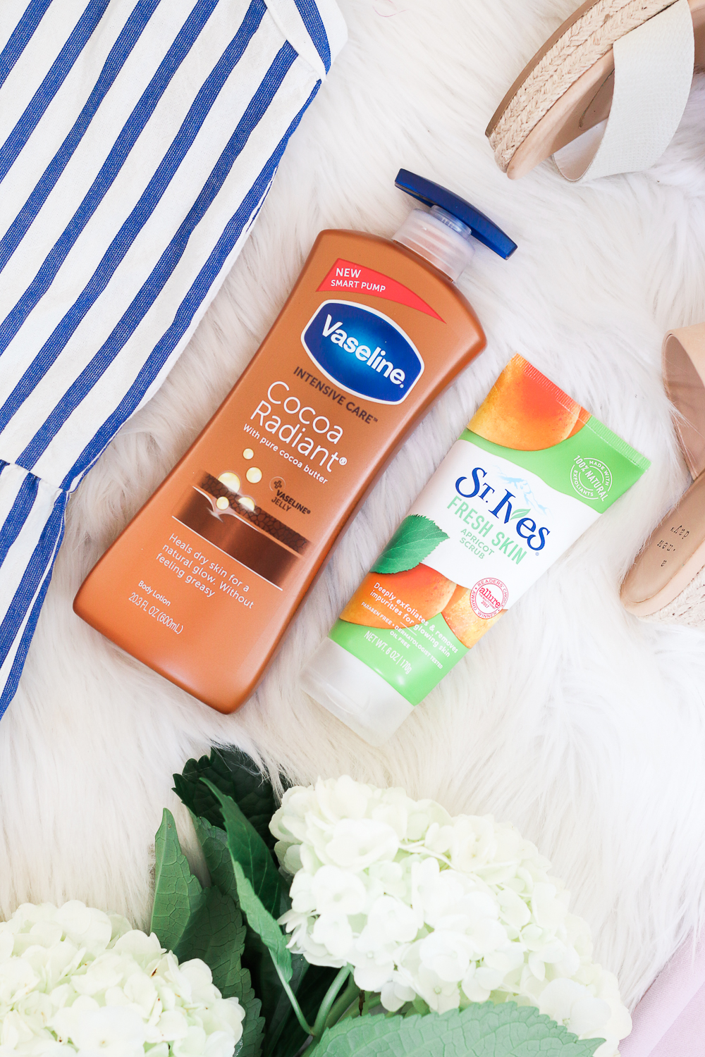 Target Spring Shopping Haul: Top Fashion and Beauty Finds by affordable fashion blogger Stephanie Ziajka from Diary of a Debutante, Vaseline Cocoa Radiant Lotion at Target, St. Ives Apricot Scrub at Target, Target Universal Thread Blue Sleeveless U-Neck Midi Tiered Dress