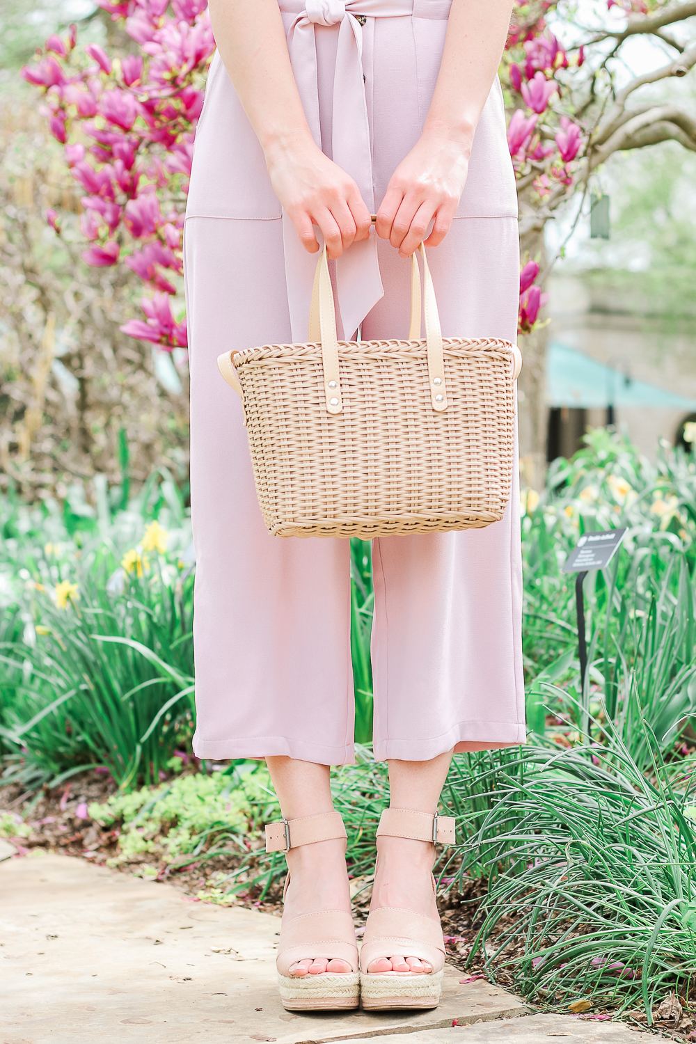 Target Spring Shopping Haul: Top Fashion and Beauty Finds by affordable fashion blogger Stephanie Ziajka from Diary of a Debutante, Target A New Day Sleeveless V-Neck Button Front Jumper, Who What Wear Basket Crossbody Bag, Women's Caroline Microsuede Ankle Strap Espadrille Wedge