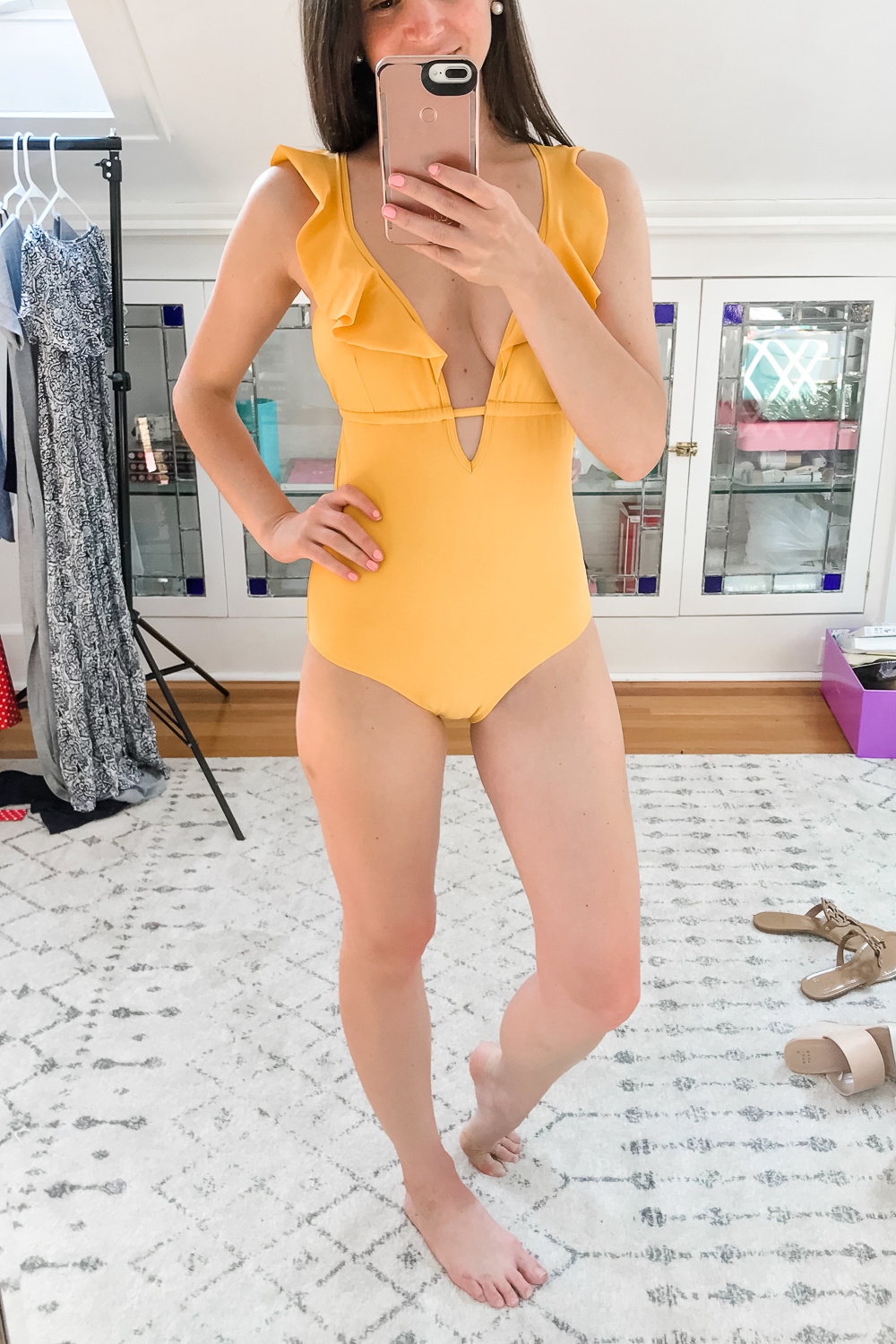 Yellow CUPSHE Deep V Ruffle Monokini on Amazon, Amazon Summer Try-On Haul and Style Picks by popular affordable fashion blogger Stephanie Ziajka from Diary of a Debutante