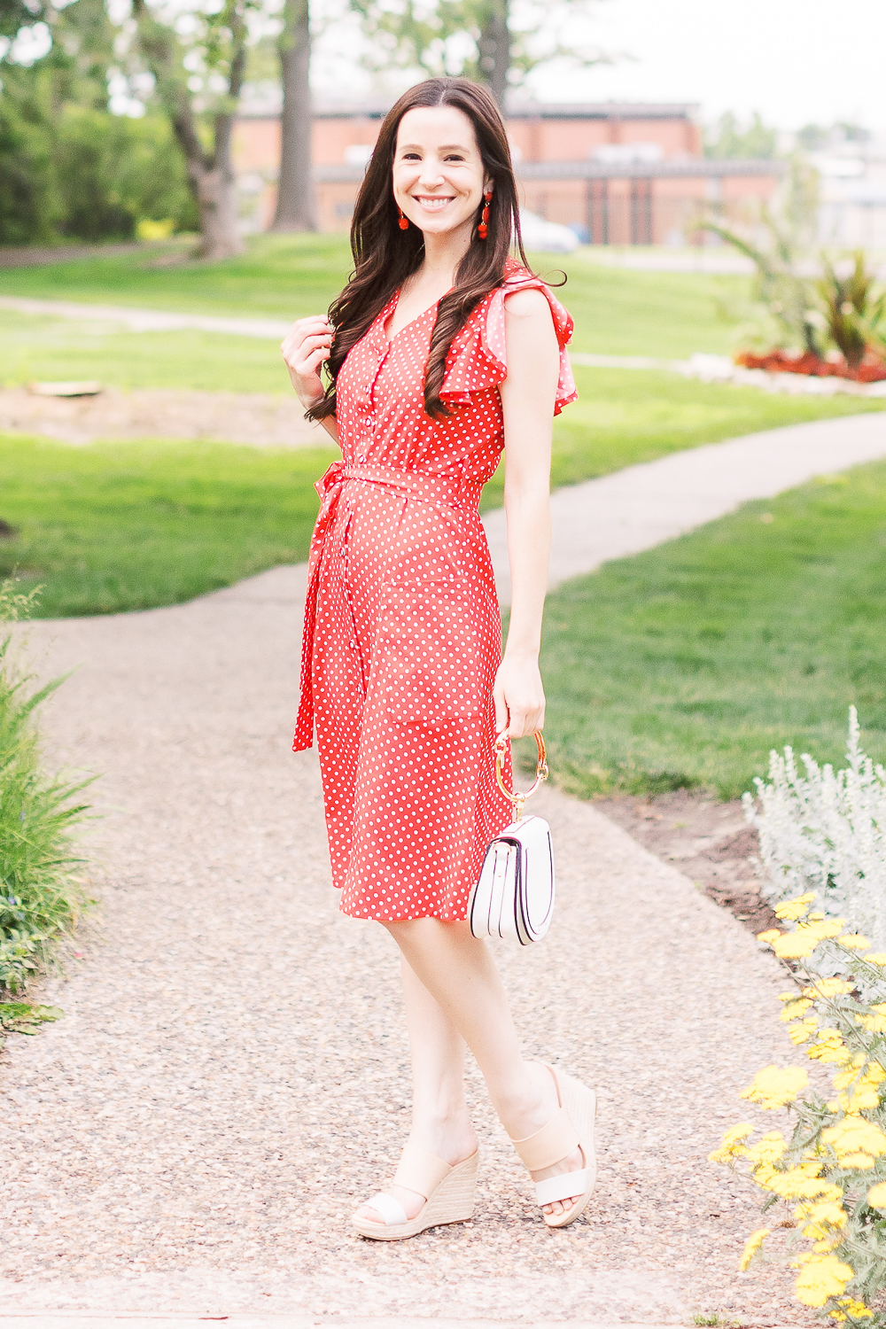 Red polka dot midi dress outfit, 10 Preppy 4th of July Outfit Ideas for Women by popular affordable fashion blogger Stephanie Ziajka from Diary of a Debutante