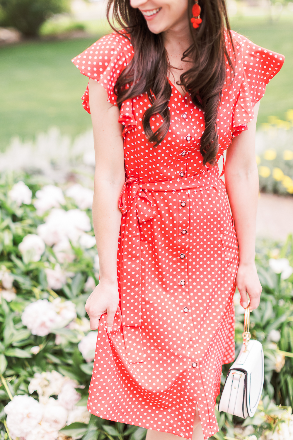 4th of July Outfit Idea: Red Polka Dot Midi Dress Outfit by popular affordable style blogger Stephanie Ziajka on Diary of a Debutante, MITILLY Polka Dot Sleeveless V Neck Swing Midi Dress with Pockets, white Chloe Nile dupe bag, A New Day Women's Adelina Espadrilles Slide Sandals