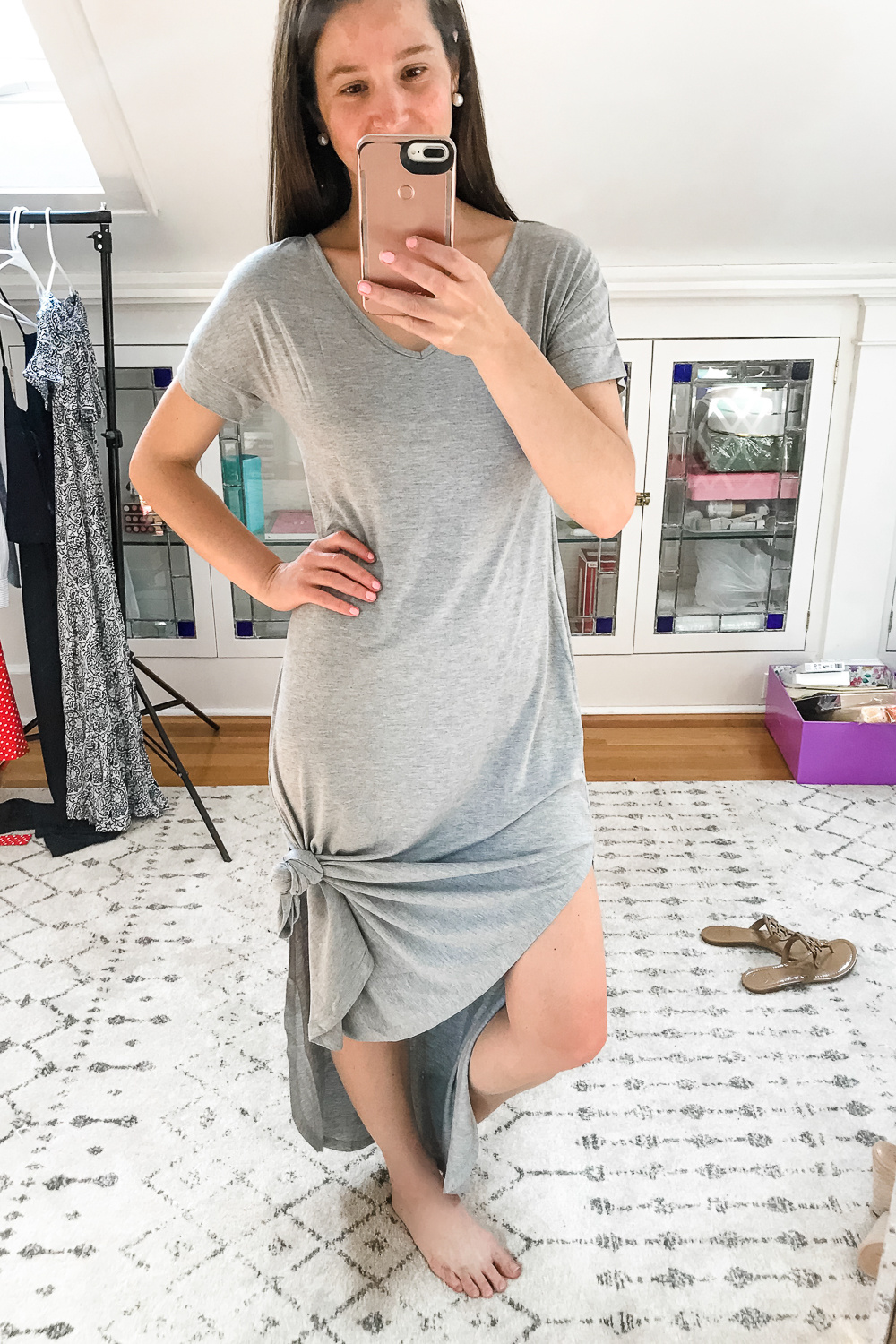 Gray Grecerelle Loose Split Maxi Dress on Amazon, how to tie a maxi dress in front, Amazon Summer Try-On Haul and Style Picks by popular affordable fashion blogger Stephanie Ziajka from Diary of a Debutante