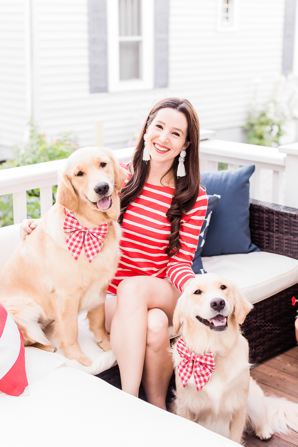 4th of July golden retrievers, 4th of July puppies, red gingham dog bows and collars, Currently Obsessed: Cute Female Dog Bows for Large Breeds by popular southern lifestyle blogger and golden retriever dog mom Stephanie Ziajka from Diary of a Debutante, how to make dog bows stay in, designer dog bows, female dog bows, 4th of July dog bows, cute dog bows for large breeds