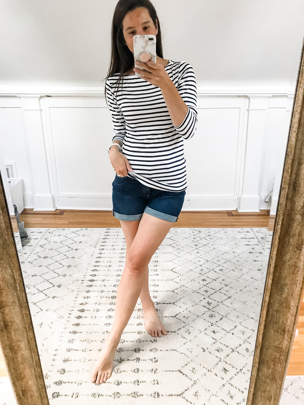 Amazon Essentials 3/4 Sleeve Boatneck Top and Amazon 5" Denim Shorts, Amazon Prime Day Try-On Haul: Top Affordable Fashion Finds