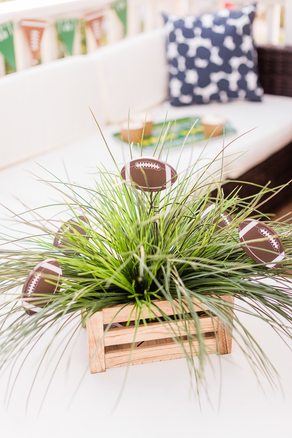 Artificial grass centerpiece designed for Game Day by blogger Stephanie Ziajka on Diary of a Debutante
