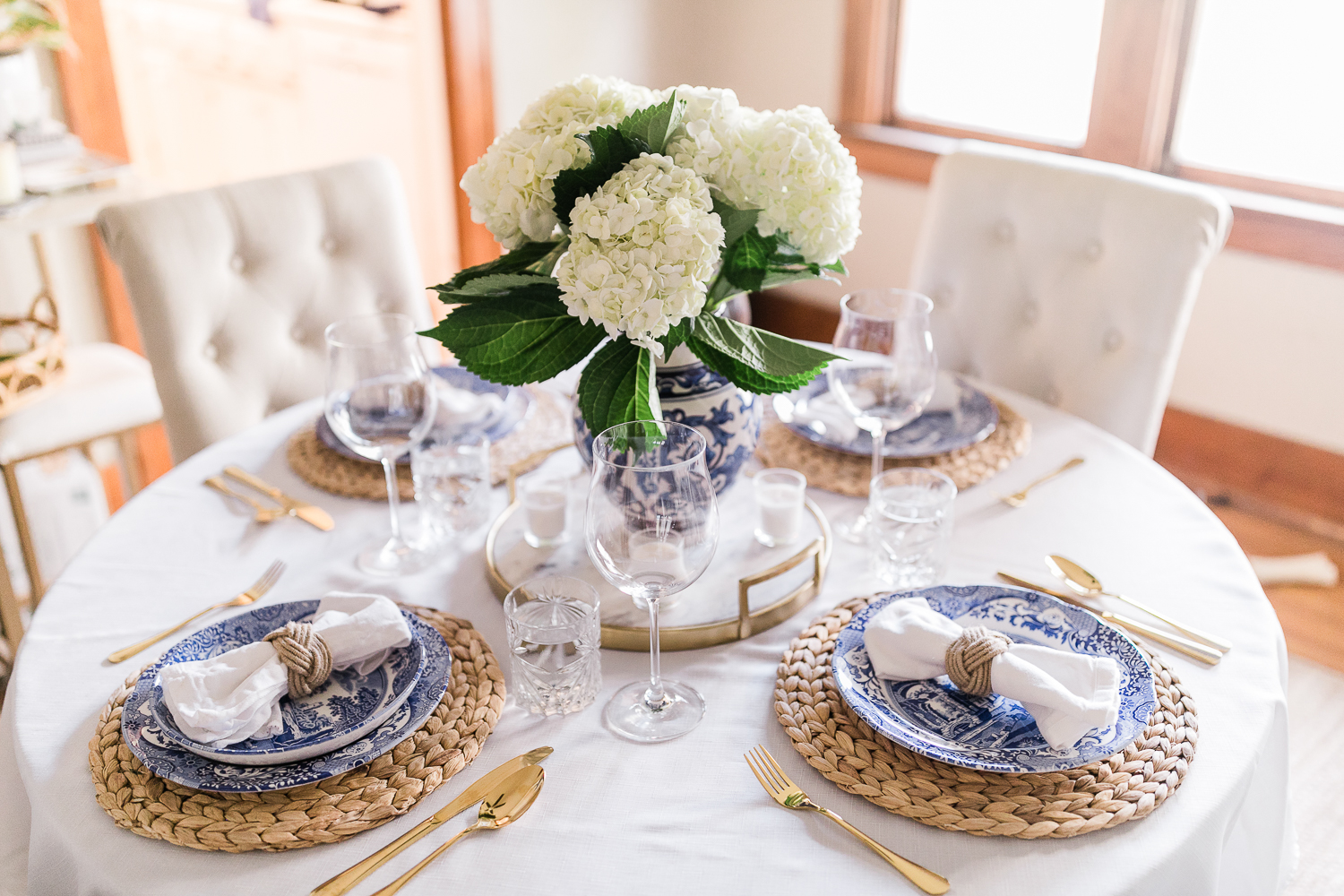blue and white tablescape by affordable entertaining blogger Stephanie Ziajka on Diary of a Debutante, Spode Blue Italian Dinner Plates and Pasta Bowls, blue delft tablescape idea, blue and white Italian tablescape